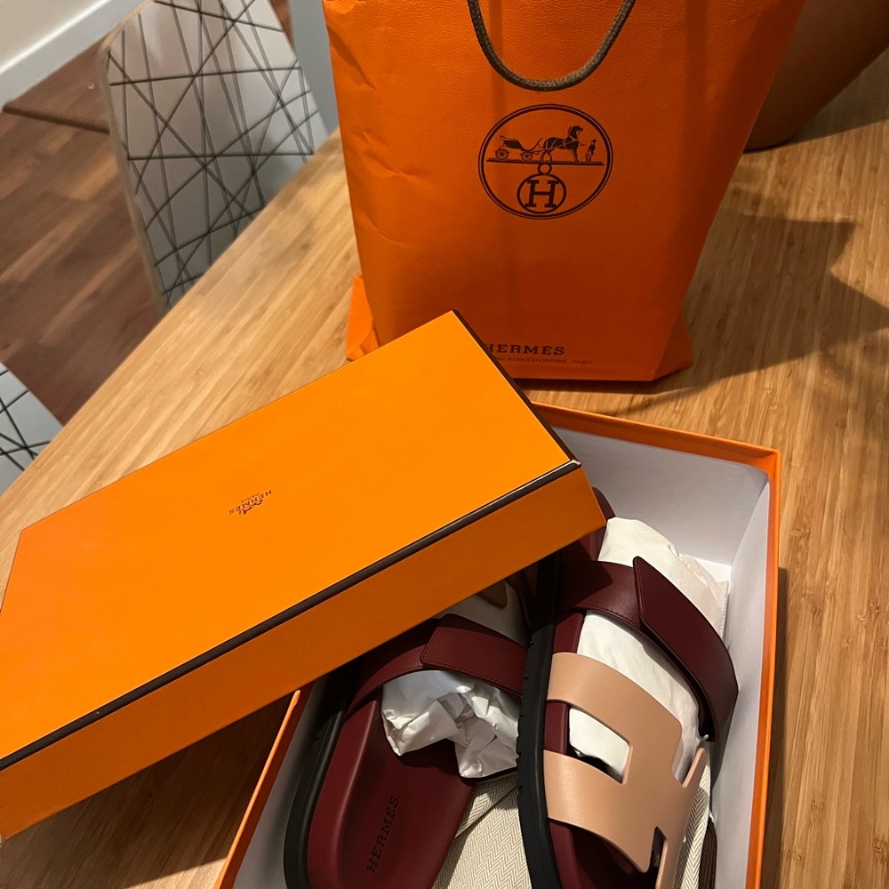 Hermes Brown and Cream Leather Loafers
